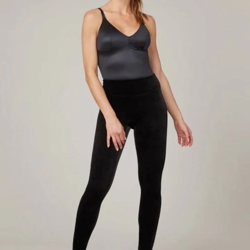 Spanx Black Velvet Leggings High Waisted‎ Size Small S/P